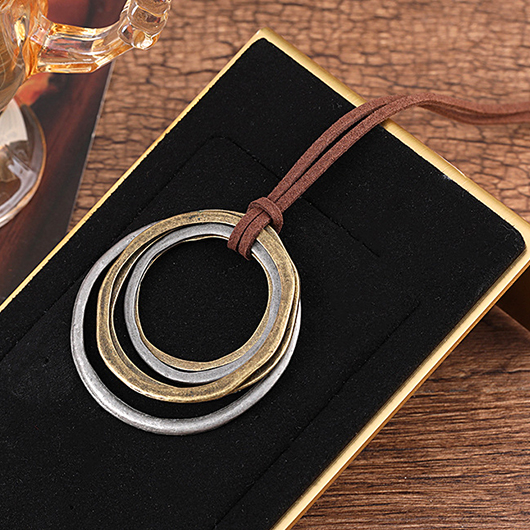 Circular Layered Silver Round Alloy Necklace