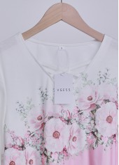 Valentine's Day Floral Print Criss Cross Pink T Shirt