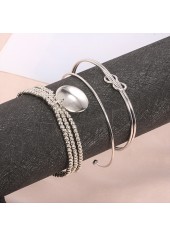 Beads Detail Twist Silver Round Bracelet Set