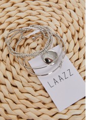 Beads Detail Twist Silver Round Bracelet Set