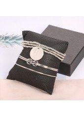 Beads Detail Twist Silver Round Bracelet Set