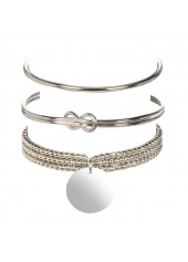 Beads Detail Twist Silver Round Bracelet Set
