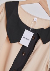 Patchwork Light Camel Long Sleeve Asymmetrical Neck Blouse