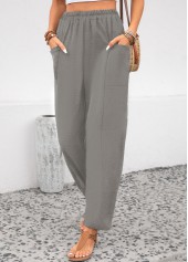 Light Grey Elastic Waist Pocket High Waisted Pants