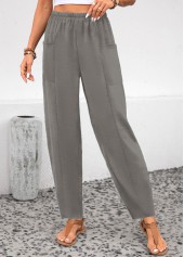 Light Grey Elastic Waist Pocket High Waisted Pants