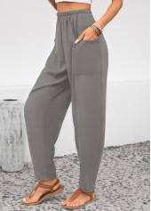 Light Grey Elastic Waist Pocket High Waisted Pants