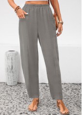 Light Grey Elastic Waist Pocket High Waisted Pants