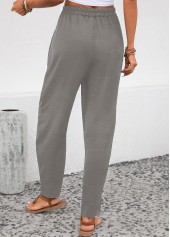 Light Grey Elastic Waist Pocket High Waisted Pants