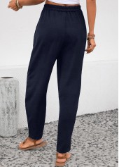 Navy Elastic Waist Pocket High Waisted Pants