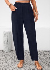 Navy Elastic Waist Pocket High Waisted Pants
