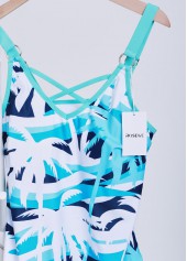 Mid Waisted Tropical Plants Print Criss Cross Tankini Set