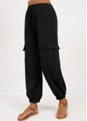 Jogger Double Side Pockets Black Elastic Waist Pants