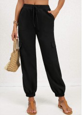 Jogger Double Side Pockets Black Elastic Waist Pants