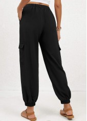 Jogger Double Side Pockets Black Elastic Waist Pants