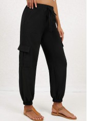 Jogger Double Side Pockets Black Elastic Waist Pants