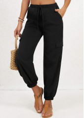 Jogger Double Side Pockets Black Elastic Waist Pants