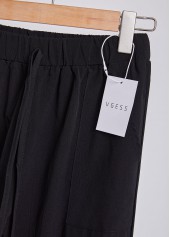 Jogger Double Side Pockets Black Elastic Waist Pants