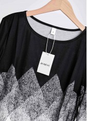 Plus Size Black Patchwork Geometric Print T Shirt