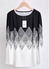 Plus Size Black Patchwork Geometric Print T Shirt