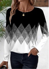Plus Size Black Patchwork Geometric Print T Shirt