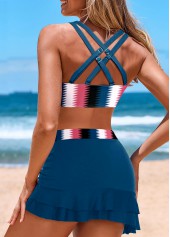 Geometric Print Drawstring Peacock Blue Bikini Set