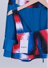 Geometric Print Drawstring Peacock Blue Bikini Set