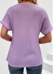 Button Light Purple Short Sleeve Round Neck T Shirt