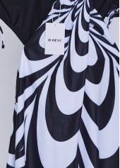 Geometric Print Drawstring Black Tankini Set