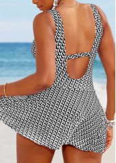 Geometric Print Cut Out Black One Piece Swimdress