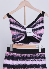 High Waisted Striped Surplice Pink Bikini Set