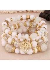 Hollow Heart Alloy Beige Bracelet Set