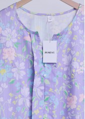 Ditsy Floral Print Textured Fabric Light Purple T Shirt