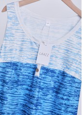 Geometric Print Patchwork Blue Sleeveless Round Neck Tank Top