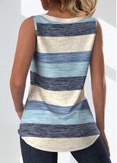 Plus Size Light Blue Button Striped Sleeveless Tank Top