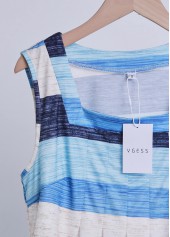 Plus Size Light Blue Button Striped Sleeveless Tank Top