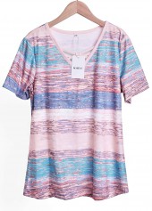 Striped Criss Cross Pink Short Sleeve T Shirt