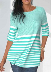 Striped Pocket Mint Green Half Sleeve T Shirt