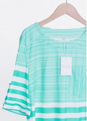 Striped Pocket Mint Green Half Sleeve T Shirt