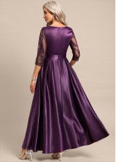 Lace Dark Reddish Purple Maxi 3/4 Sleeve Dress