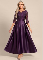 Lace Dark Reddish Purple Maxi 3/4 Sleeve Dress