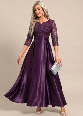 Lace Dark Reddish Purple Maxi 3/4 Sleeve Dress