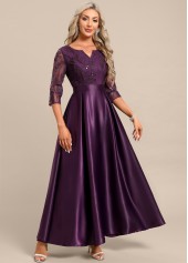 Lace Dark Reddish Purple Maxi 3/4 Sleeve Dress