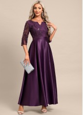 Lace Dark Reddish Purple Maxi 3/4 Sleeve Dress