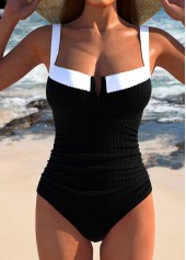 Cut Out Black Bowknot One Piece Swimwear