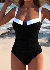 Cut Out Black Bowknot One Piece Swimwear