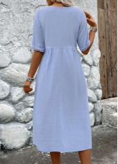 Patchwork Light Blue Half Sleeve V Neck Dress