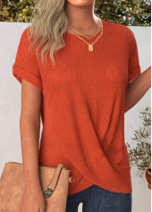 Cross Hem Terracotta Short Sleeve Round Neck T Shirt