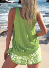 Paisley Print Jacquard Avocado Green Tankini Set