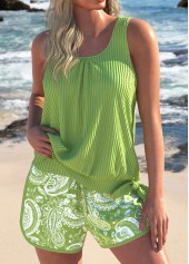 Paisley Print Jacquard Avocado Green Tankini Set