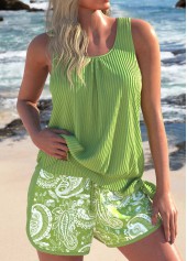 Paisley Print Jacquard Avocado Green Tankini Set